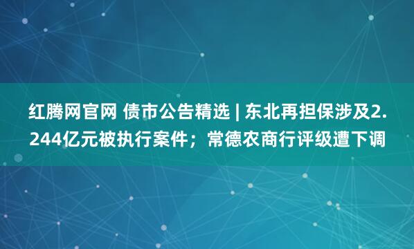 红腾网官网 债市公告精选 | 东北再担保涉及2.244亿元被执行案件；常德农商行评级遭下调